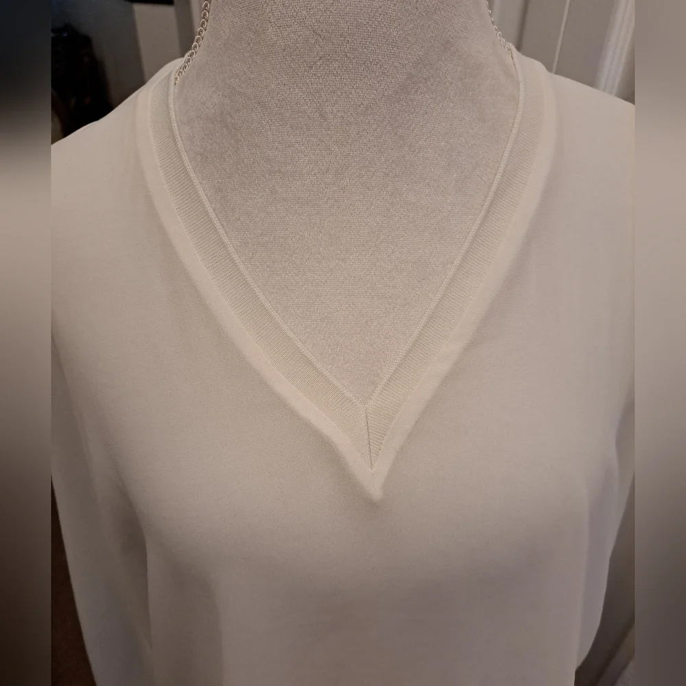 Zara Woman White Sheer V-Neck Top W ith Attatched Tank Top Size S